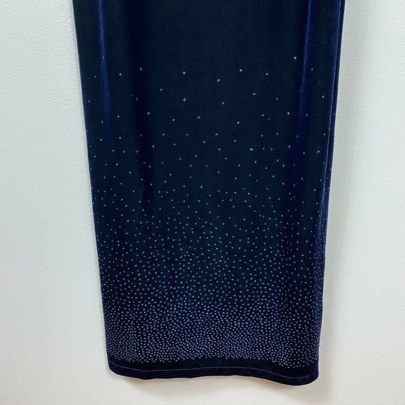 Finesse Gown Maxi Dress 2X Rhinestone Embellished Velvet Square Neck Navy Blue - Picture 3 of 8